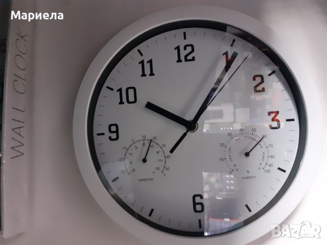 Безшумен часовник с термометър и хидрометър 25см - Тих стенен часовник, снимка 1 - Стенни часовници - 40156122