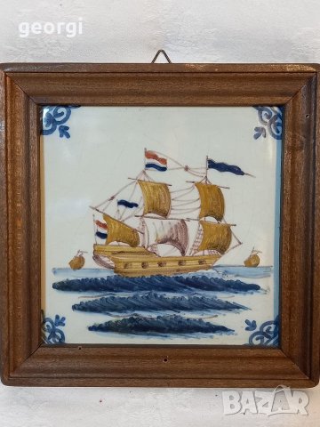 Холандско порцеланово пано за стена кораб, снимка 1 - Декорация за дома - 40835267