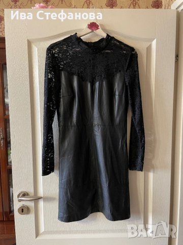 Нова елегантна  ежедневна  кожена черна къса рокля кожа дантела Only, снимка 2 - Рокли - 43744113