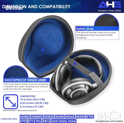 AHG Spartan 2XL Калъф за носене, съвместим със слушалки Sennheiser, Hifiman, AKK, Philips и други, снимка 3 - Слушалки и портативни колонки - 52735872