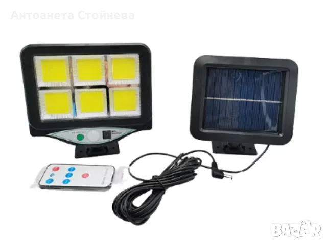 Лампа с отделен соларен панел и 128 cob led Диода с 3 режима, и дистанционно, снимка 7 - Соларни лампи - 47918109