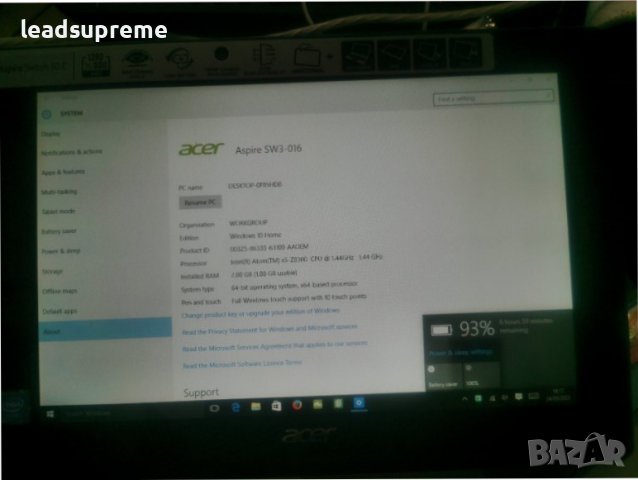 ACER Aspire Switch 10 2gb ram Intel Atom x5-z8300 Windows 10 Home