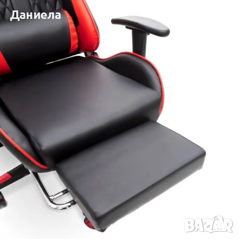 Ергономичен геймърски стол с функция за масаж и подложка за крака - червен, снимка 14 - Столове - 53237857