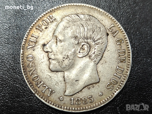 СРЕБРО Испания 5 песети 1885