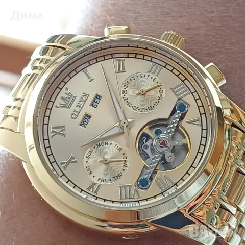 Olevs Автоматик, Дисплей Скелетон, HD Светещ, 3 АТМ, Прозрачен гръб, Мултифункционален, Календар, снимка 2 - Мъжки - 47817448