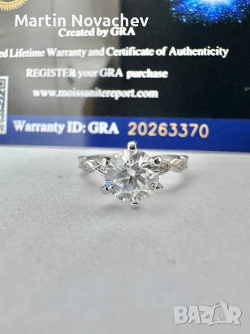 Сребърен пръстен с мойсанит (Диамант) 1 карат, снимка 1