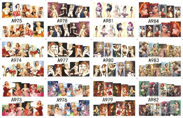 лист 12 в 1 вида Голи мацки татос ваденки водни стикери за нокти маникюр