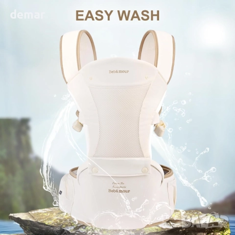 Бебешко кенгуру Bebamour за новородено до малко дете, с качулка за глава, бежово, снимка 8 - Кенгура и ранички - 51908636