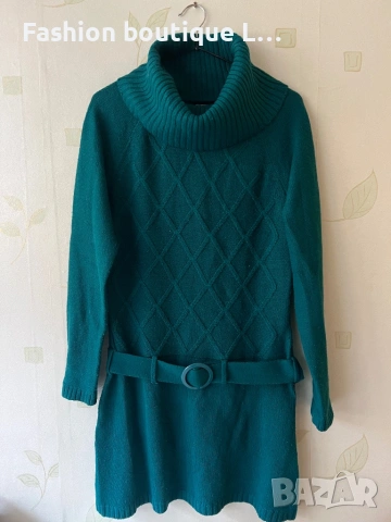 Плетена рокля с колан в тюркоазен цвят М размер 👗 