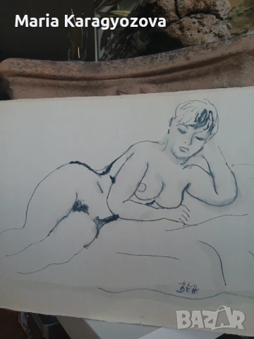 Стоян Венев 1904-1989, Оригинал, Подписана, акварел и туш, картина, снимка 3 - Картини - 50455285