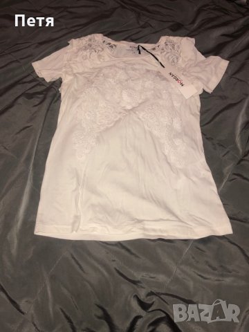 Morgan Дамска бяла тениска с дантела