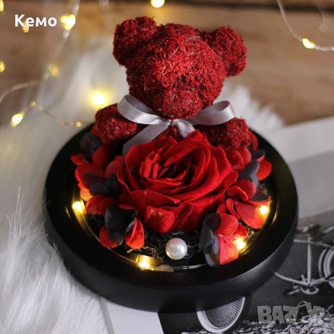 Меченце с вечна роза в стъкленица, снимка 3 - Декорация за дома - 27020274