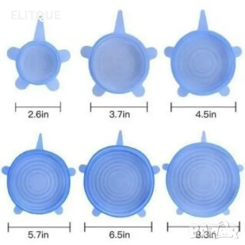 Комплект от 6 броя разтягащи се силиконови капаци , снимка 3 - Форми - 48684268