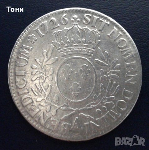  Монета Франция 1 Екю 1726-А  Луи XV