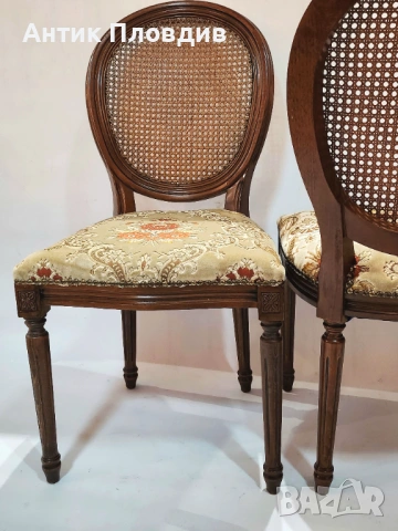 Чифт класически столове с ратанова облегалка, снимка 3 - Столове - 53440587