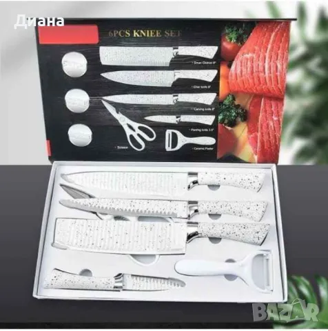 Комплект кухненски ножове от 6 части Zepter ZP-009B- бял, стилен и прецизен избор за всяка кухня, снимка 1