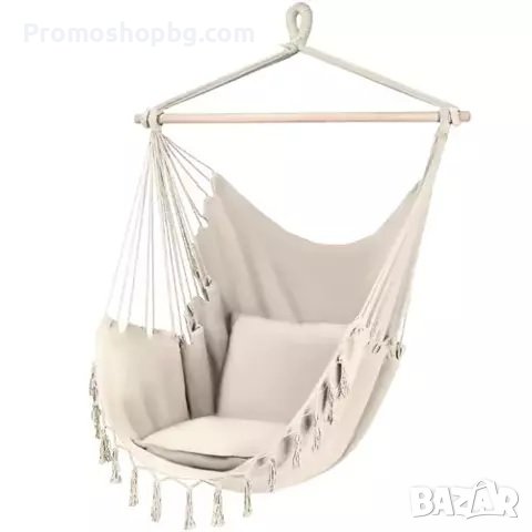 Хамак тип бразилски стол с дървена рейка Gardlov, 2 бр Възглавници, СИВ, снимка 2 - Градински мебели, декорация  - 40487801
