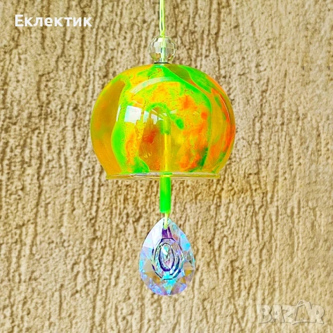 Неоново лято. Японски стъклен вятърен чан. Кристален ловец на слънце, снимка 2 - Декорация за дома - 50759114