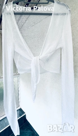 Луксозна бяла жилетка плетен лен  HAND Италия, снимка 9 - Жилетки - 50581412