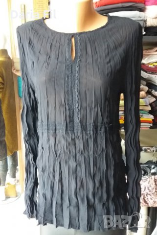 НАМАЛЕНИЕ Черна риза с намачкан ефект без закопчаване, снимка 3 - Ризи - 28109573