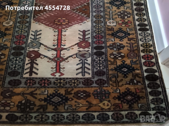 Красив, богато орнаментиран ръчно тъкан килим (вълна и памук), снимка 4 - Килими - 53386191