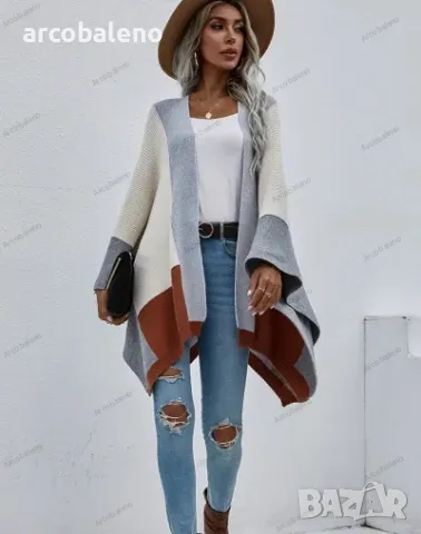 Дамска карирана широка плетена жилетка, 5цвята , снимка 8 - Жилетки - 41798937