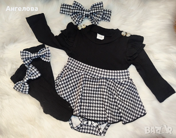 Бебешко боди-рокличка с лента за глава и чорапки , снимка 2 - Комплекти за бебе - 53530698