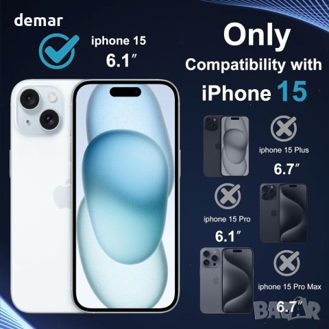 Протектор за екран на iPhone 15, 2 броя, 0,33 mm HD прозрачно, снимка 5 - Фолия, протектори - 44101348