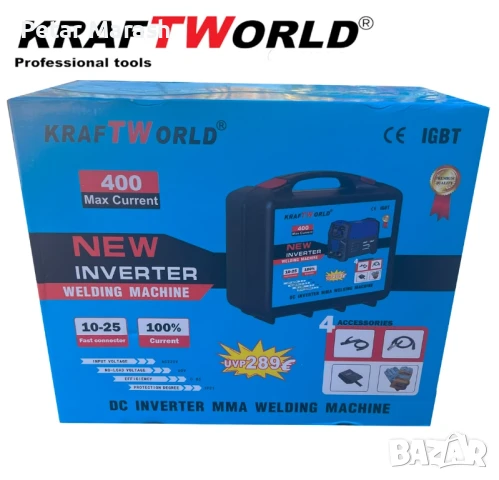 Инверторен Електрожен 400А KraftWorld + Соларни Очила – с Дисплей, Куфар, Кабели, Маска, Чукче, снимка 2 - Други инструменти - 50633278