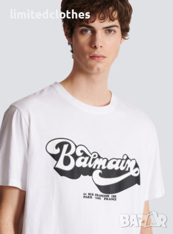 BALMAIN White '70s Retro Logo Print Мъжка Тениска size L и XL, снимка 6 - Тениски - 43188729