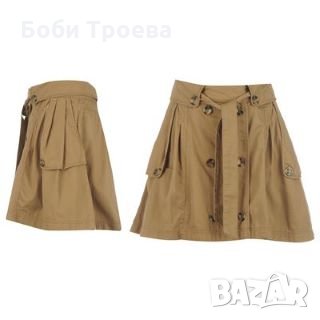 Дамска памучна пола модерна в бежово със странични джобове и големи  копчета отпред , снимка 2 - Поли - 26301787