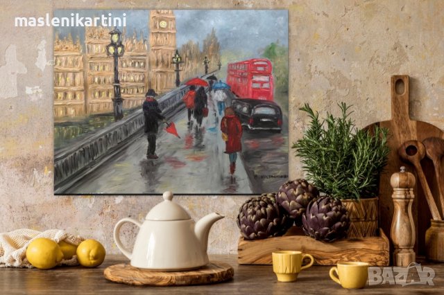 Дъждовен Лондон маслена картина , снимка 4 - Картини - 42133831