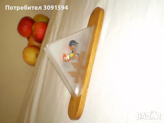 Винтидж ръчно рисуван салфетник за маса  стъкло дърво, снимка 3 - Антикварни и старинни предмети - 48863798