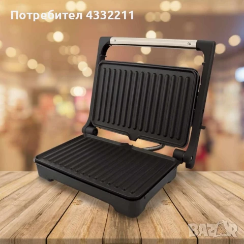 Тостер-сандвич Rosberg 1500W, Грил незалепващи бр. 1 плочи, Инокс с черно, 2 ГОДИНИ ГАРАНЦИЯ, снимка 2 - Тостери - 51176380