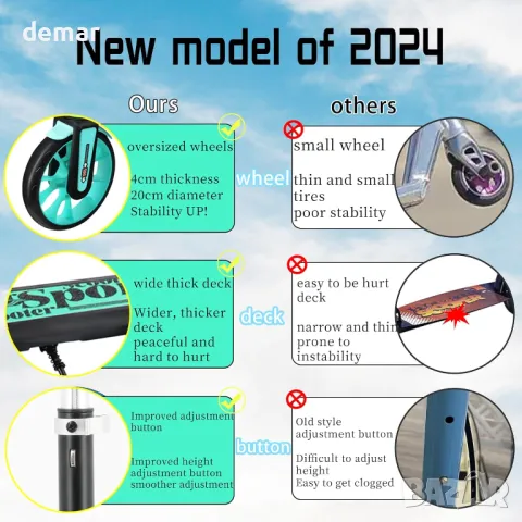 TENBOOM Тротинетка за деца на възраст 8-12 години, възрастни,до 100 кг, снимка 2 - Скутери и тротинетки - 47376613