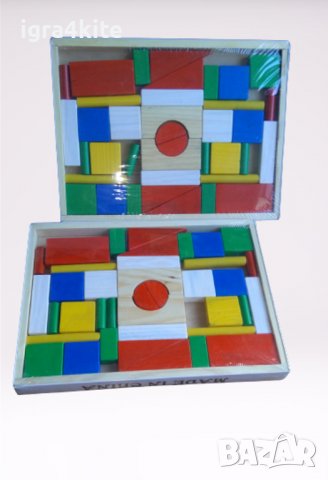 Дървени кубчета конструктор строител с едри части 39бр. /дървени игри