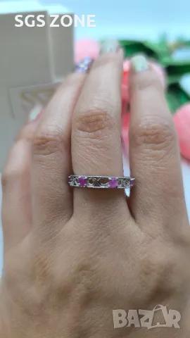 Сребърен Пръстен Eternity с Рубин/Сапфир/Изумруд, снимка 3 - Пръстени - 49889662