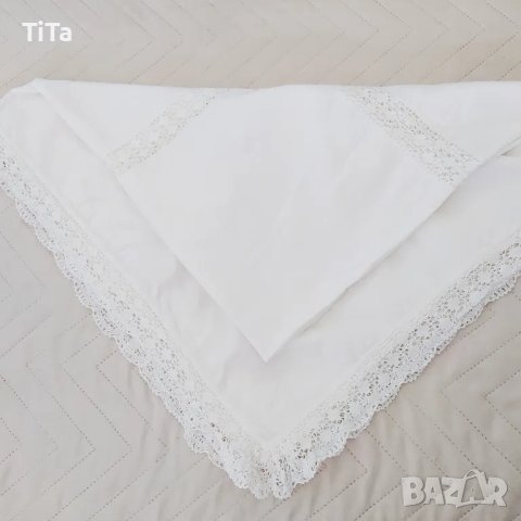 Винтидж бяла 100 % памук, покривка с вградена дантела, снимка 6 - Покривки за маси - 49510706