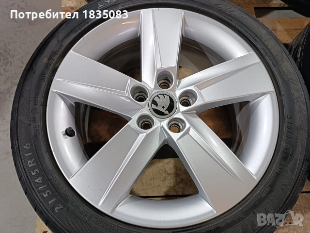 Лети джанти 16ки 5х100 Skoda + летни гуми 215/45/16 Dunlop, снимка 5 - Гуми и джанти - 52863828