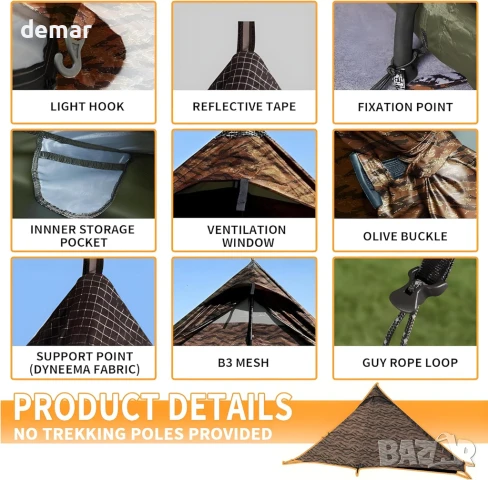 Палатка за 1 човек TENPLAY, лека 1.370 кг, PU5000 водоустойчива и ветроустойчива, снимка 8 - Палатки - 51404639