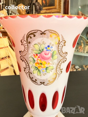 Чешка - Бохемска ваза / Бохемия. №7879, снимка 6 - Антикварни и старинни предмети - 53497213
