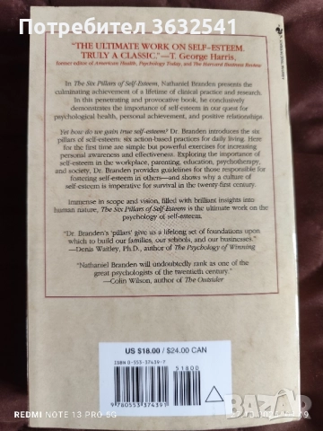 Продавам книга, SIX pillars of self esteem, снимка 2 - Специализирана литература - 52222222
