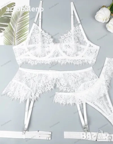 Дамски комплект бельо от четири части с дантелени тиранти, 3цвята , снимка 4 - Бельо - 41498826