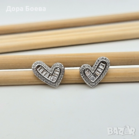 Сребърни обеци: "Сърца", снимка 4 - Обеци - 52597467