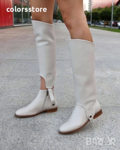 Равни ботуши - бежова кожа - GHM9 , снимка 2 - Дамски ботуши - 51479858