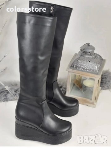 Ботуши на платформа - черна кожа с черно ходило - 136K