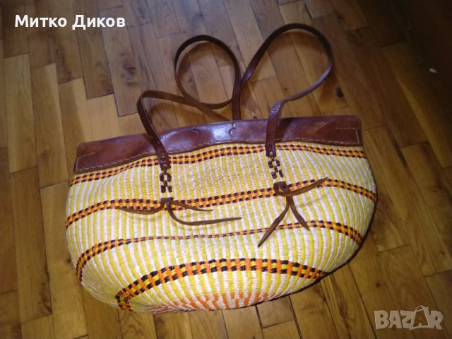 Бутикова Чанта 46х34 см естествена кожа и плетени нишки от промазан плат дебела, снимка 7 - Чанти - 36903810