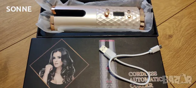 Немска автоматично въртяща се безжична керамична маша за коса - розова 