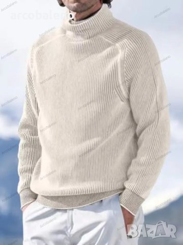 Ежедневен мъжки моден трикотажен пуловер с висока яка и дълги ръкави, 5цвята - 023, снимка 4 - Пуловери - 43120852