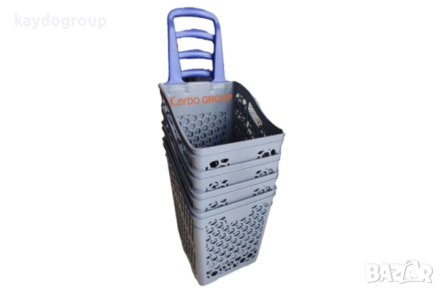  PVC кошница за пазаруване с колела,сива със синя дръжка 75 литра, снимка 4 - Оборудване за магазин - 44837946